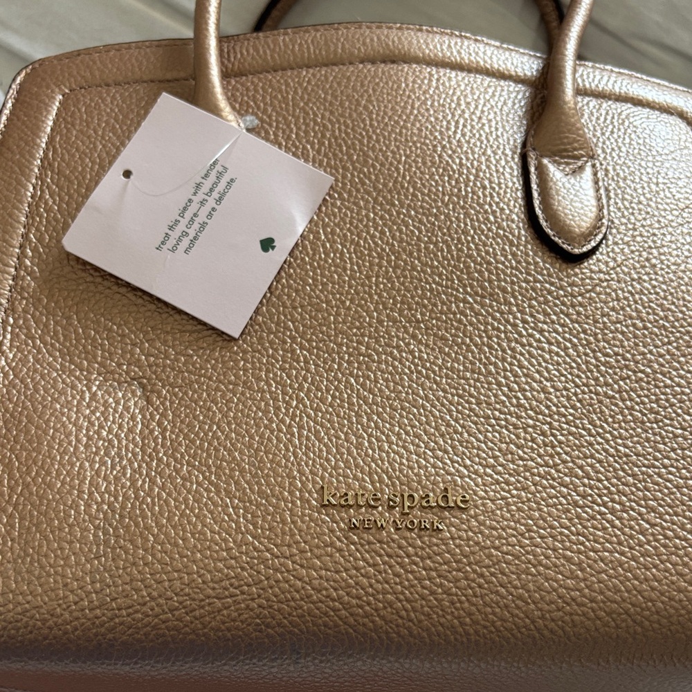 kate spade Rose Gold metallic Knot Medium Leather Satchel - Picture 4 of 13